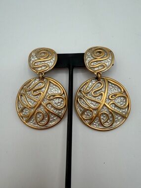 CRAFT© 80s Signed Craft Earrings Gilded Brutalist Abstract Swirl Duster Runway